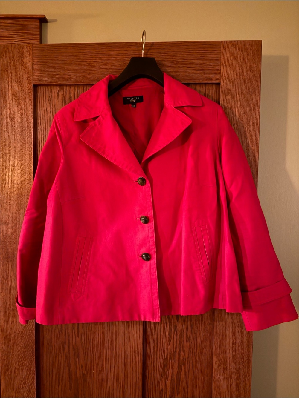 Talbots Woman Swing Jacket 16W Red Cotton Blend Coat A-Line Jacket